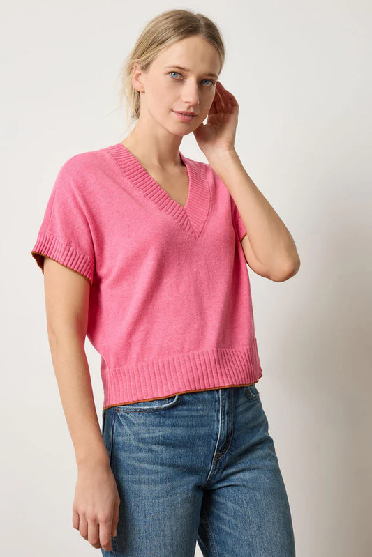 Short Sleeve V Neck Pullover Sweater