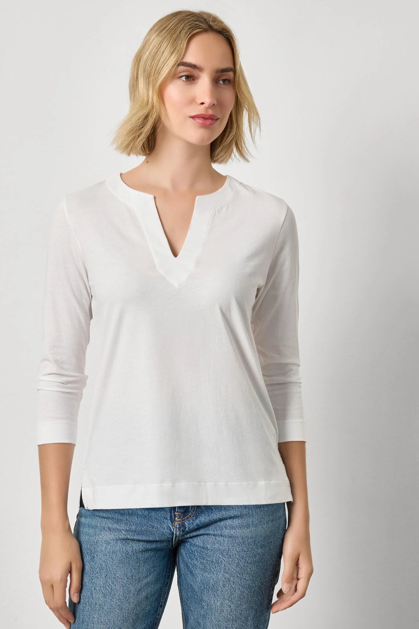 Side Slit Split Neck Top