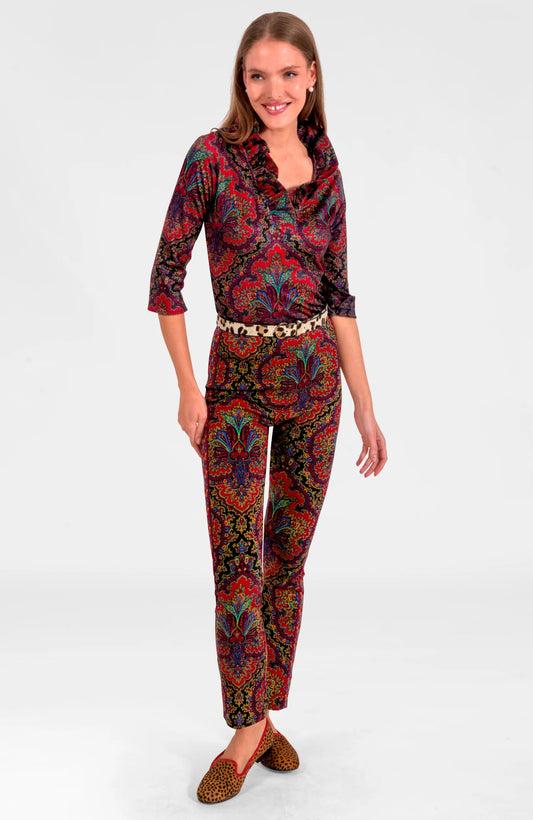Printed Pull On Pant in Black Paisely