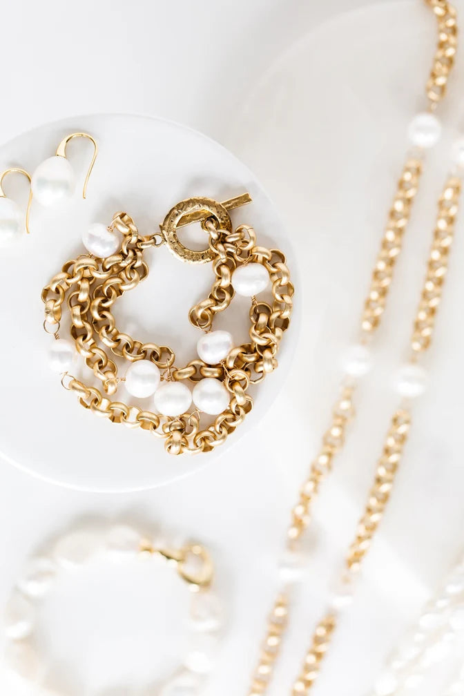 Coco Triple Strand Bracelet in White and Gold
