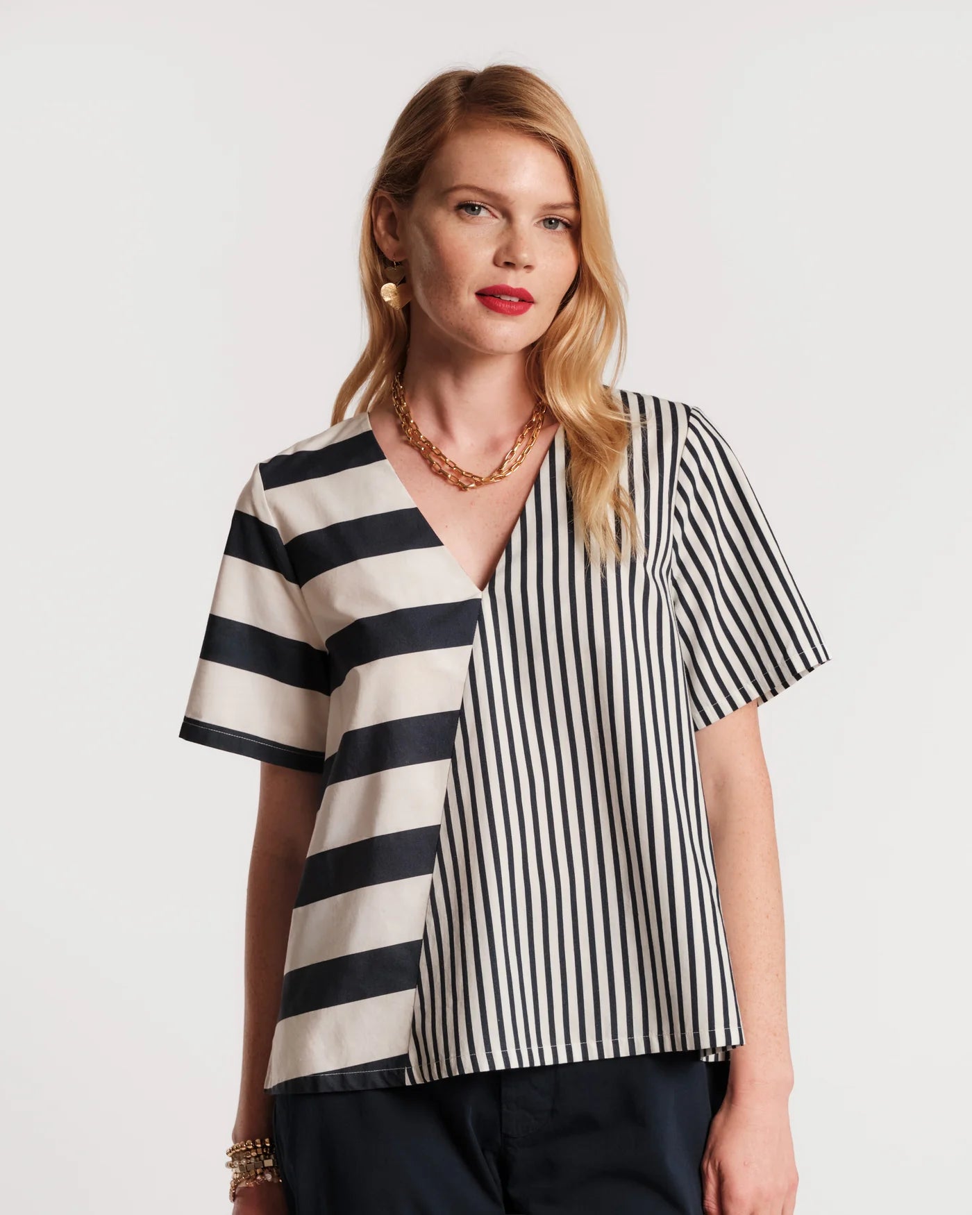 Schooner Top Nautical Stripe Cotton Poplin