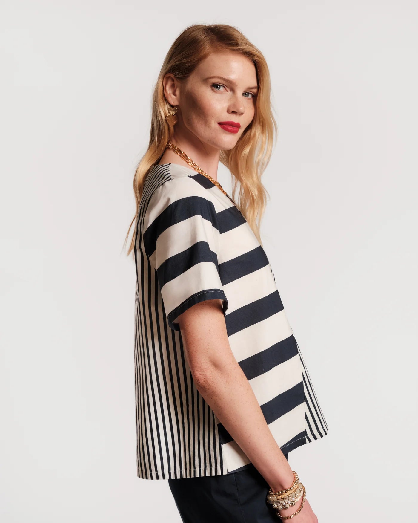 Schooner Top Nautical Stripe Cotton Poplin