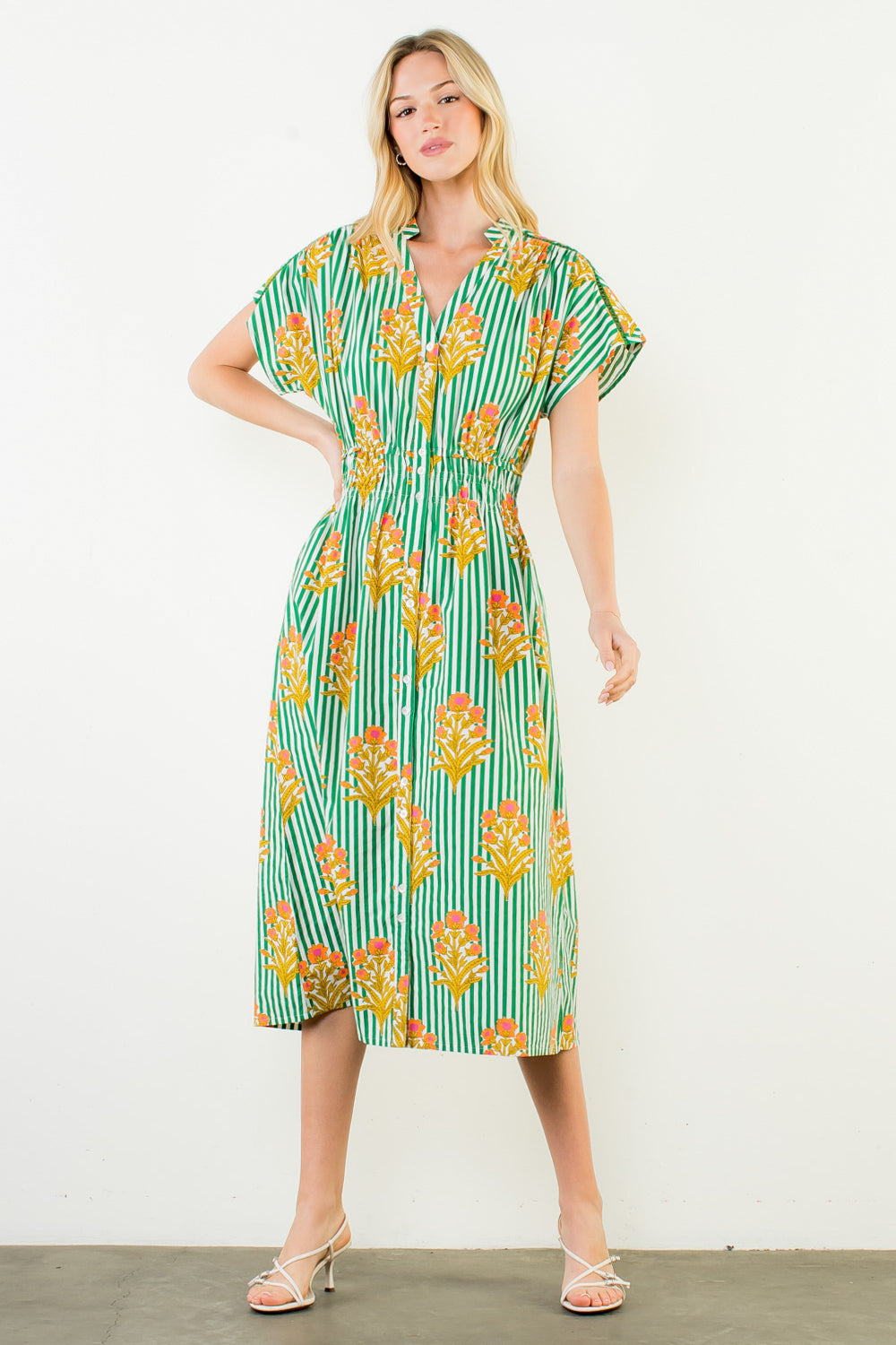 Green Striped Bloom Dress