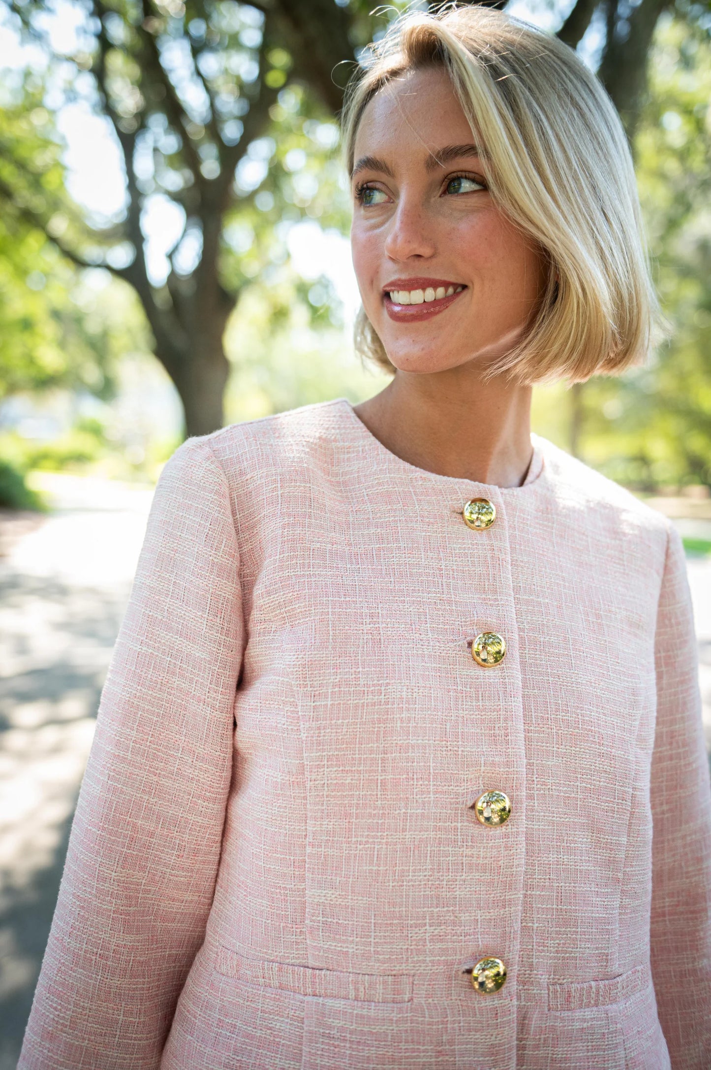 Blush Tweed Button Front Jacket