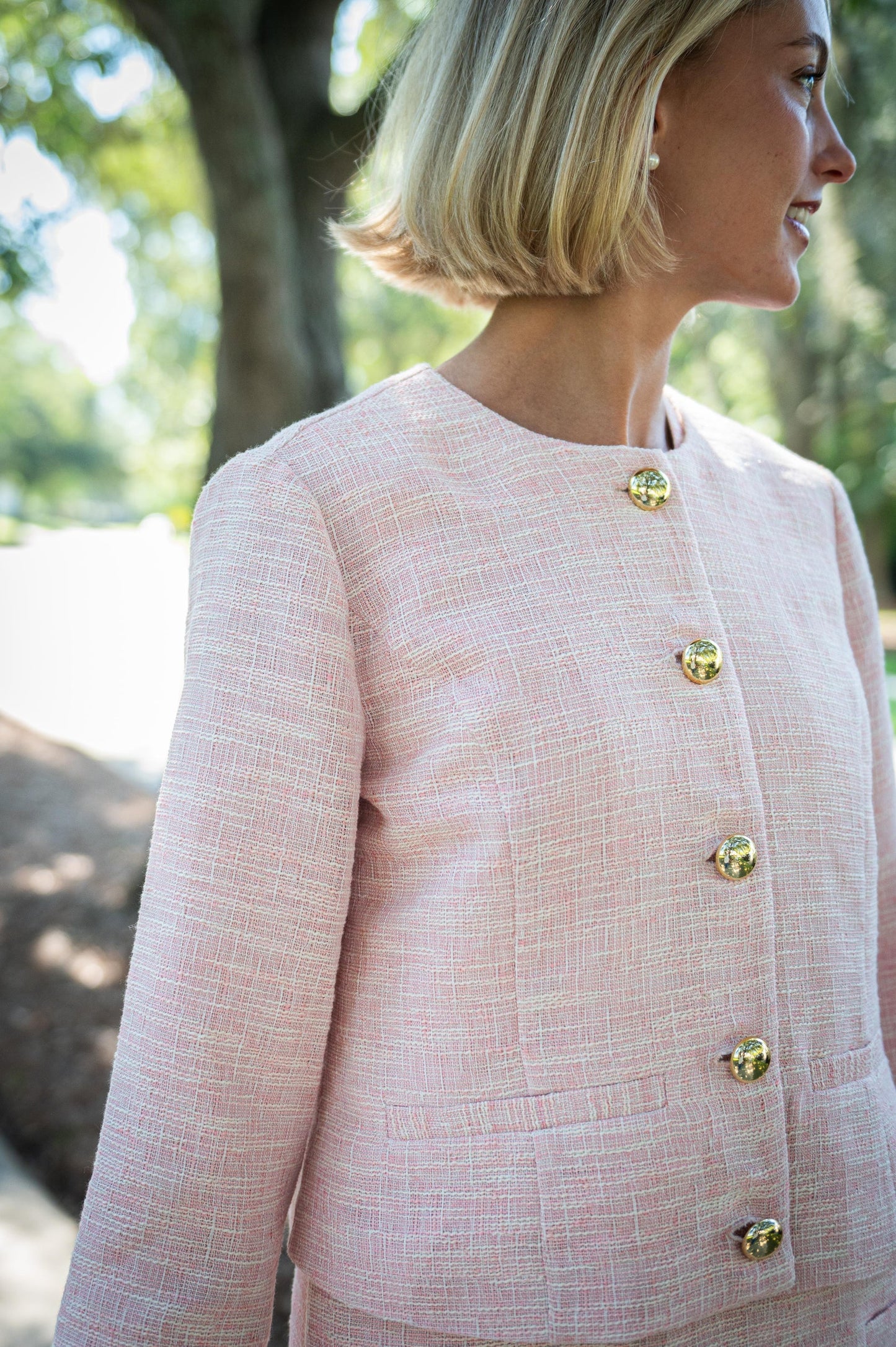 Blush Tweed Button Front Jacket