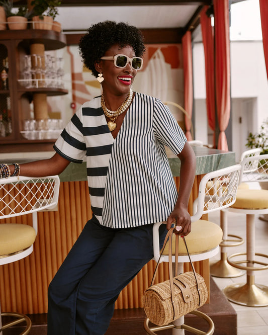 Schooner Top Nautical Stripe Cotton Poplin