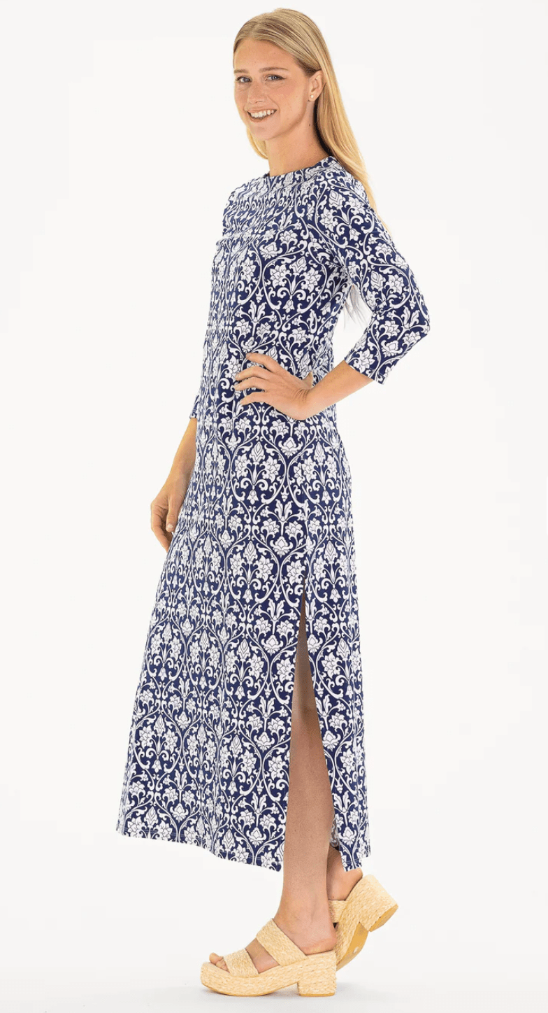 The Yvonne Dress in Navy Filigree - The French Shoppe