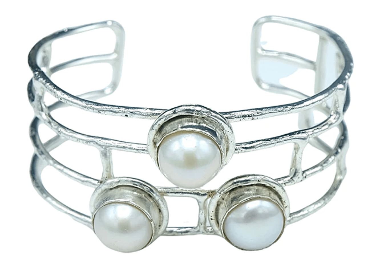 3 Pearl Cage Cuff on Silver - The French Shoppe