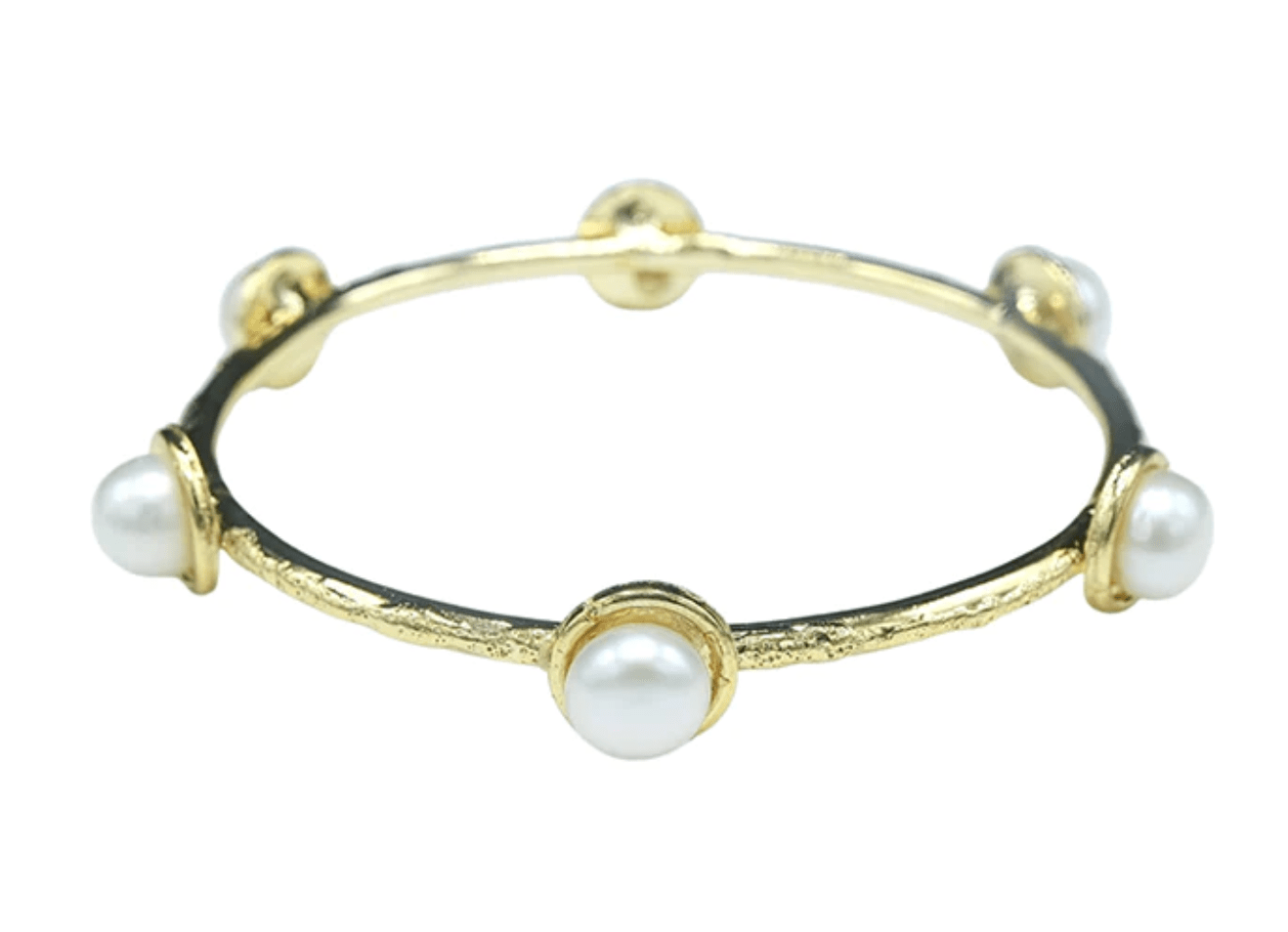 Hammered Gold Bangle with 6 Petite Pearls - The French Shoppe