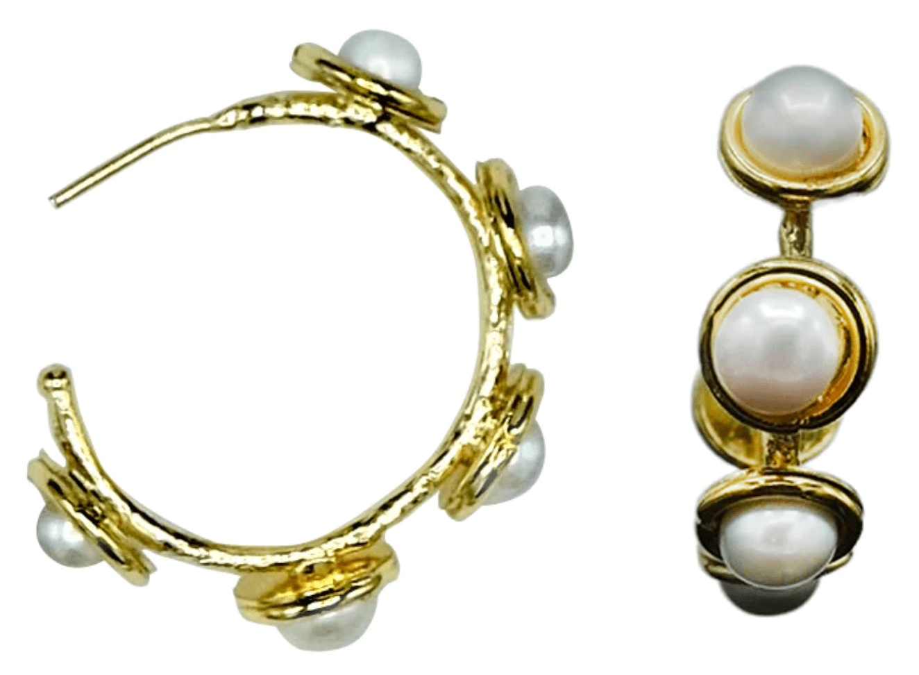 Small 5 Pearl Bezel Hoop Earring on Gold - The French Shoppe