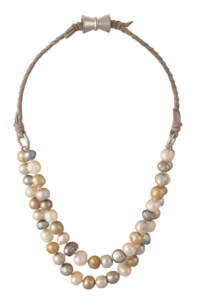 Short Bombay Necklace in Gold and Tan - The French Shoppe