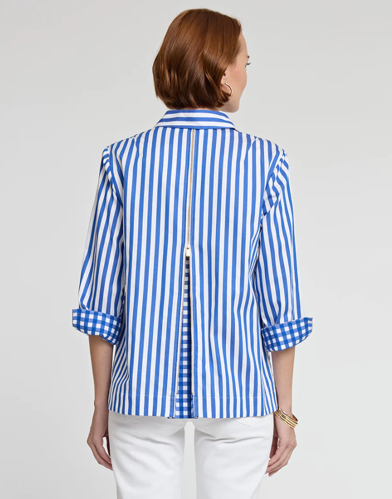Xena 3/4 Sleeve Stripe & Gingham Combo Shirt - The French Shoppe