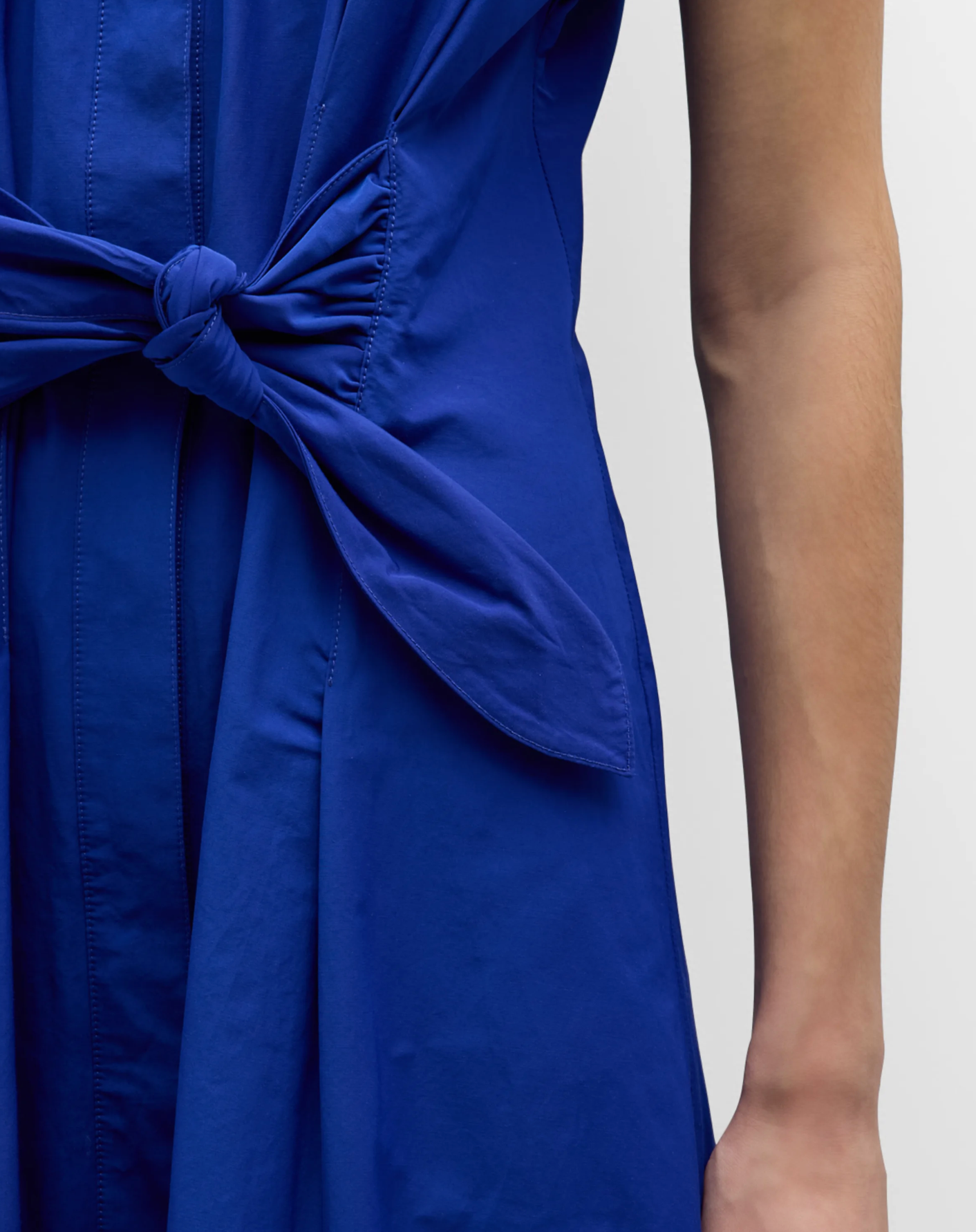 Rocky Tie-Waist Taffeta Midi Shirtdress in Royal Blue - The French Shoppe