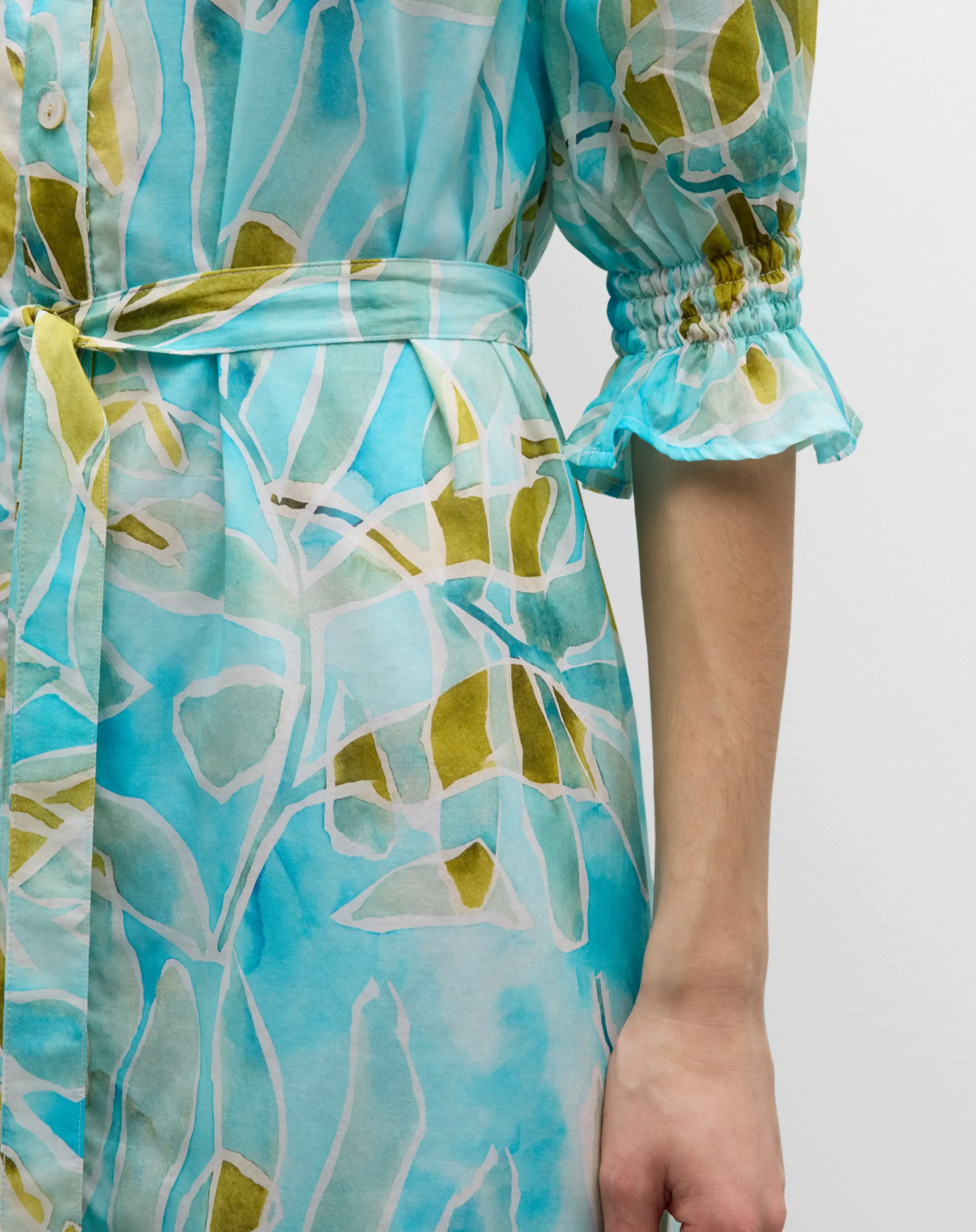 Sienna Seaweed-Print Flounce Midi Shirtdress - The French Shoppe