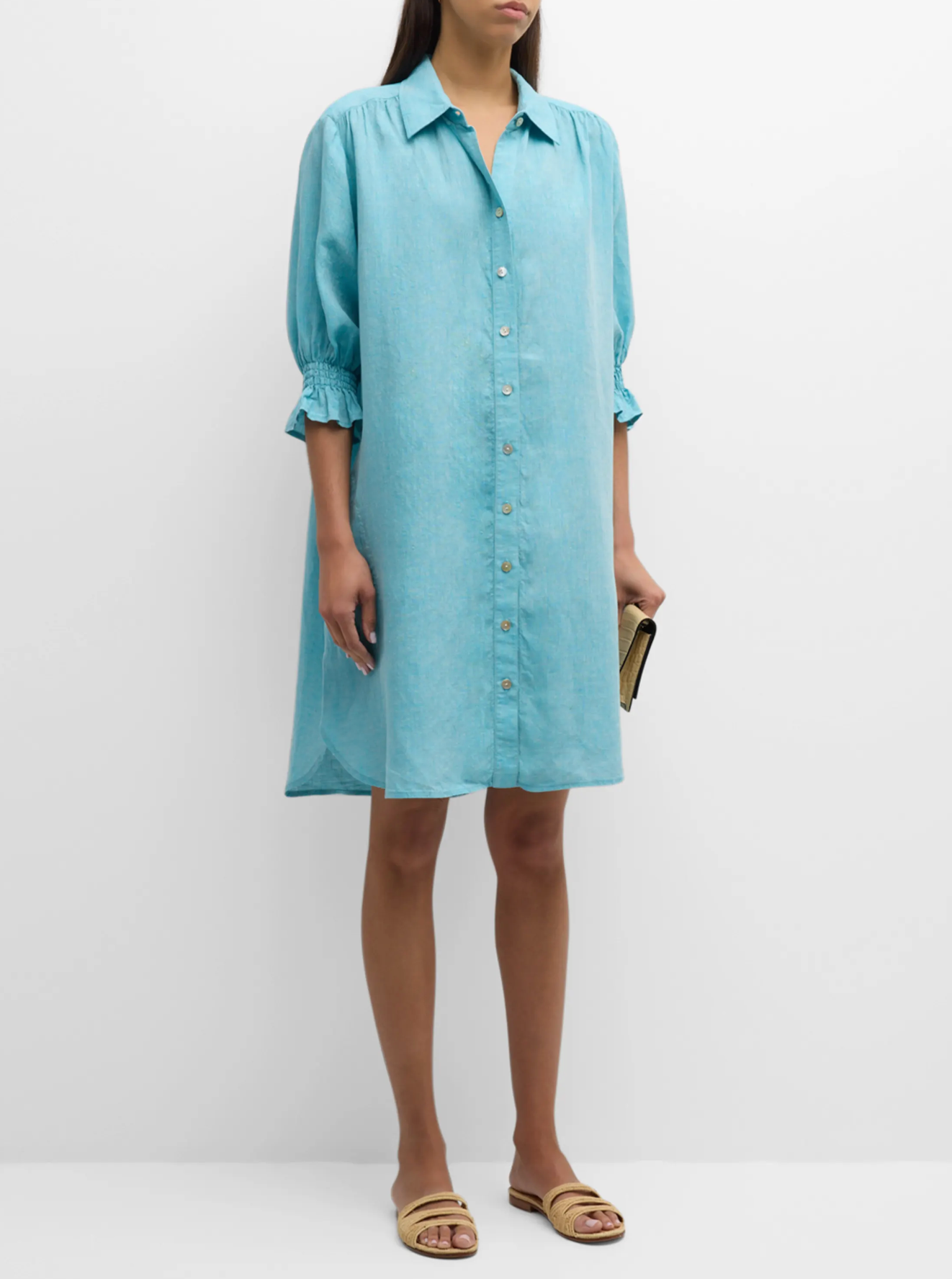 Miller Dress in Caribbean Blue Linen - The French Shoppe