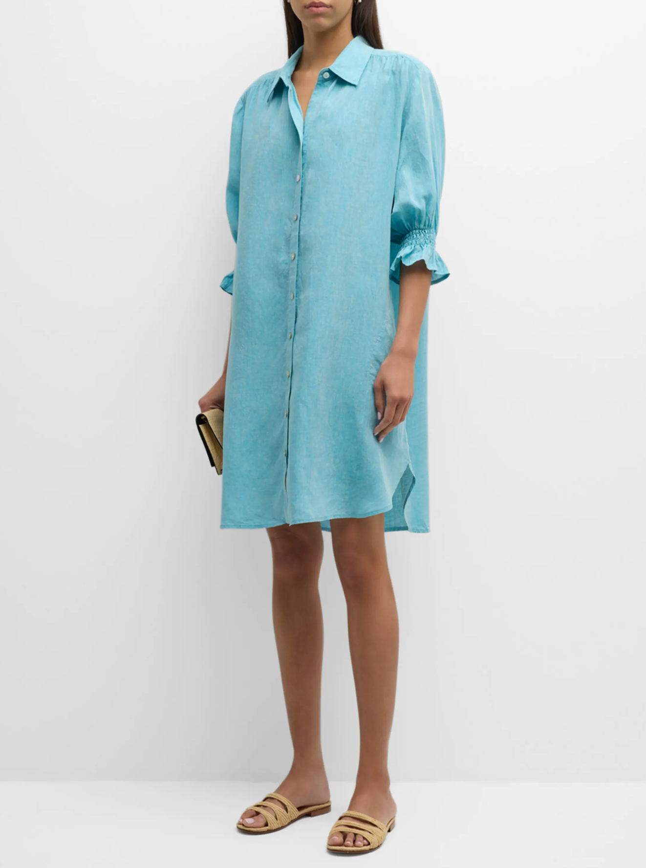 Miller Dress in Caribbean Blue Linen - The French Shoppe