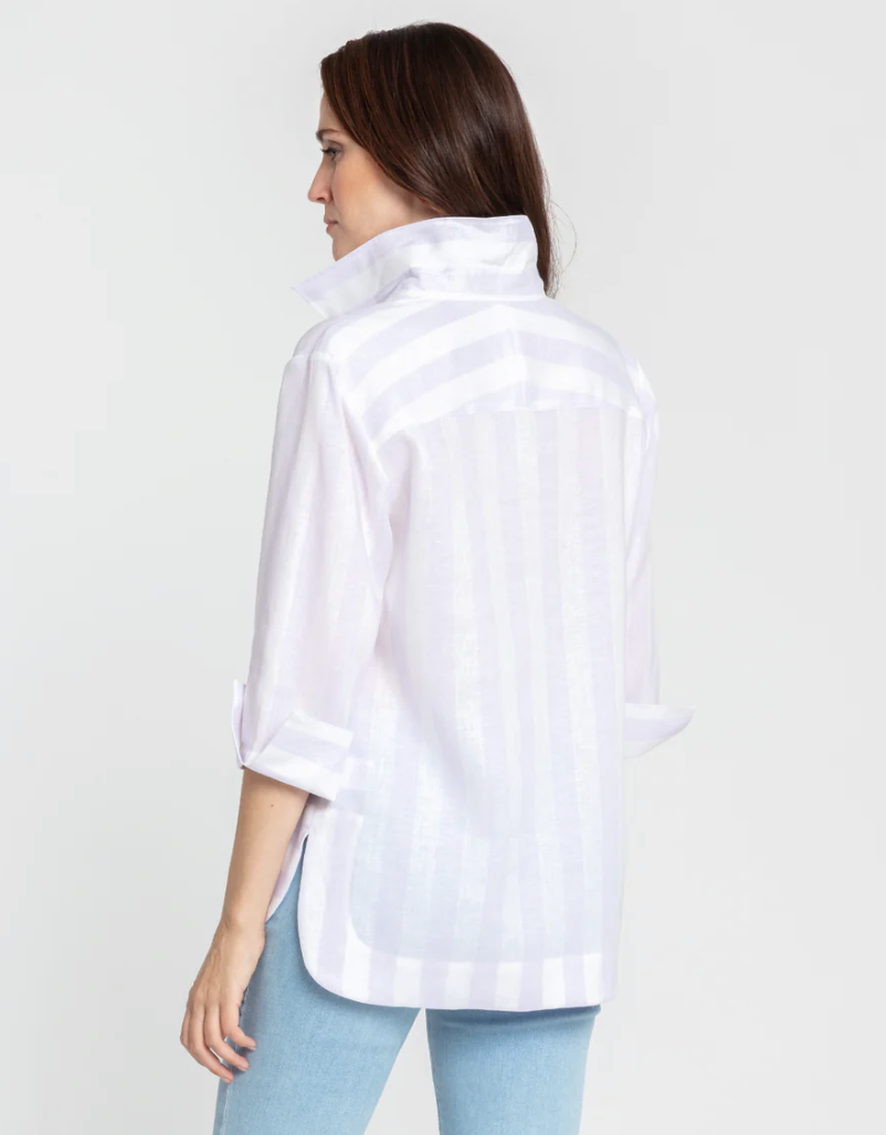 Charlotte 3/4 Sleeve Luxe Linen Cabana Stripes Top - The French Shoppe