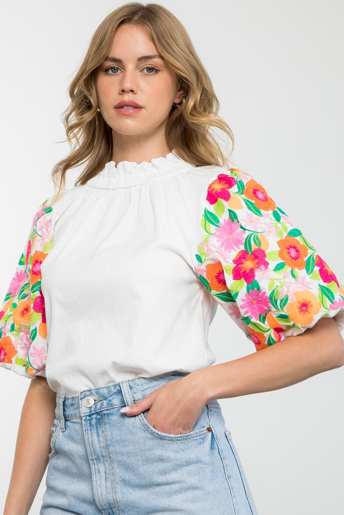Puff Sleeve Blouse in Spring Floral - The French Shoppe