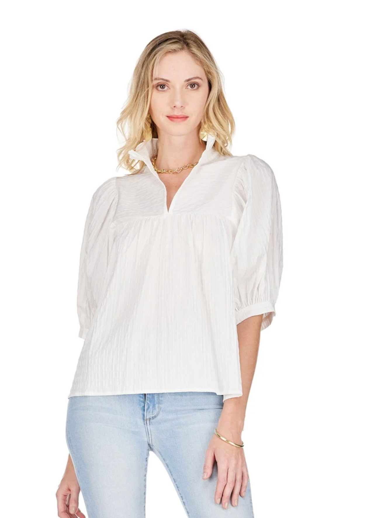 White Puff Sleeve Blouse - The French Shoppe