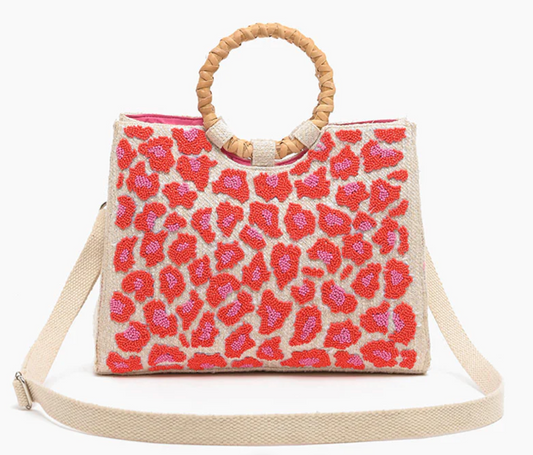 Pink Leopard Handheld Tote with Crossbody Straps - The French Shoppe