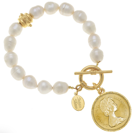 Queen Elizabeth II Coin Pearl Bracelet - The French Shoppe