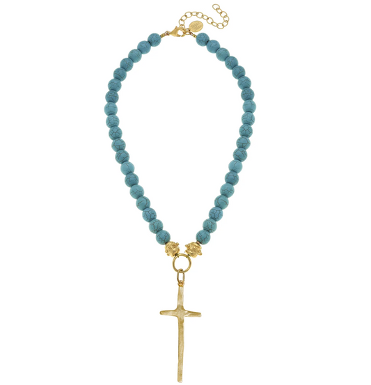 Turquoise Tall Cross Necklace - The French Shoppe