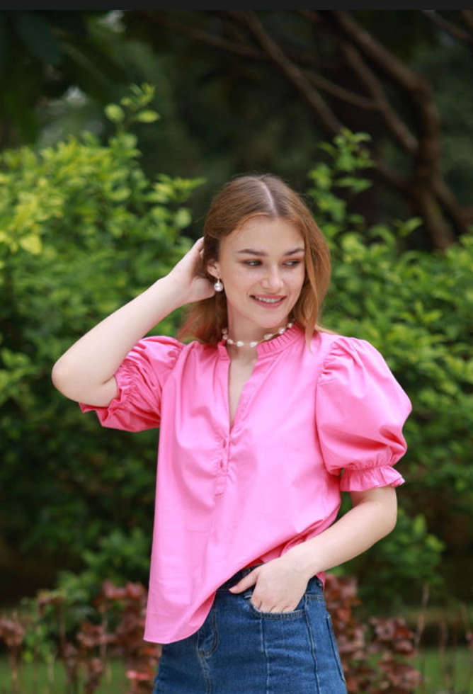 Puff Sleeve Blouse in Azela Pink - The French Shoppe