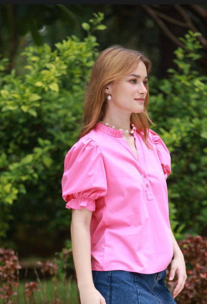 Puff Sleeve Blouse in Azela Pink - The French Shoppe