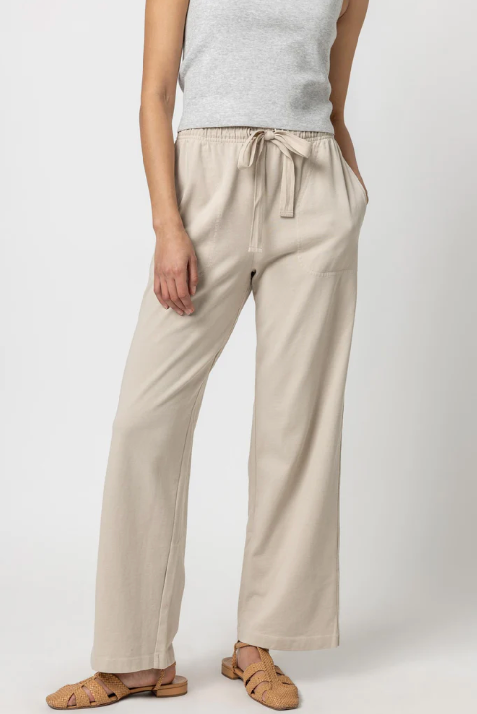 Drawstring Pant in Pebble - The French Shoppe