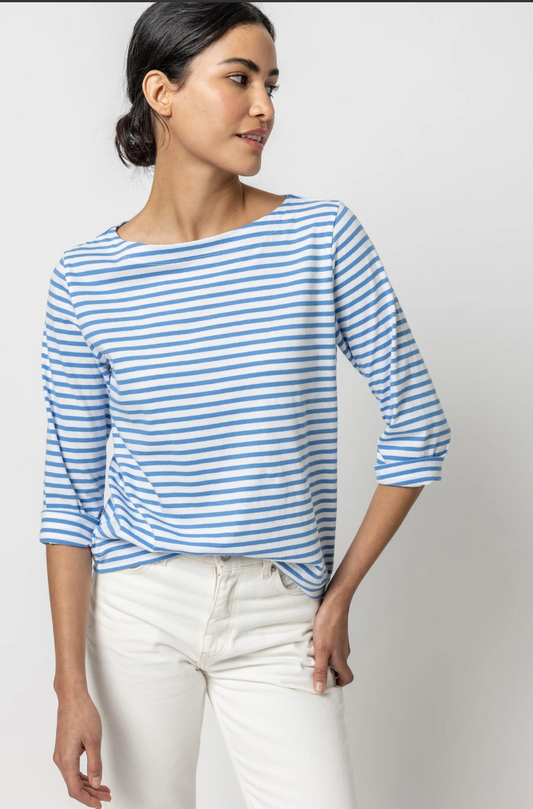 Striped 3/4 Sleeve Boatneck Tee - The French Shoppe