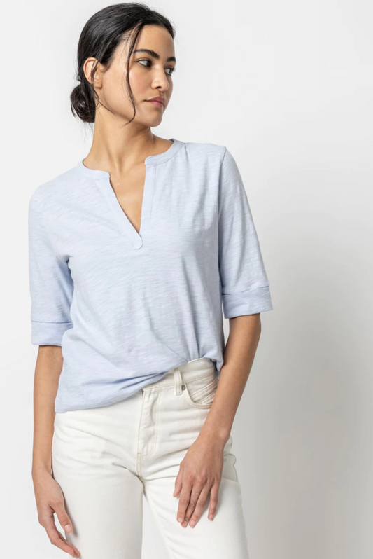 Elbow Sleeve Split Neck Top - The French Shoppe