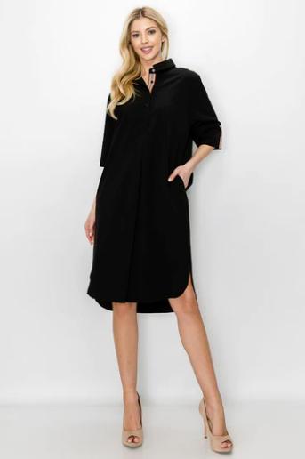 Wendi Woven Tunic Dress in Black - The French Shoppe