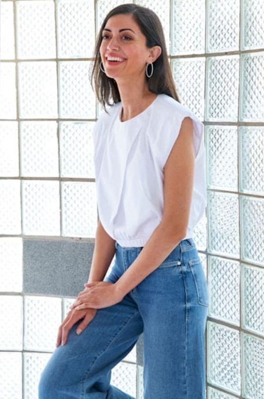 Sydney Crop Top in White Solid Silky Poplin - The French Shoppe