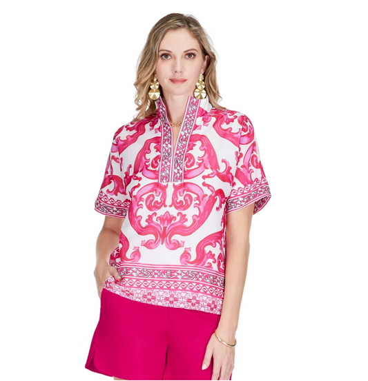 Wave Border Stand Collar Top