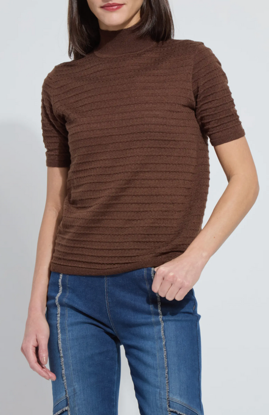 Lottie Smocked Mock Short Sleeve Sweater.