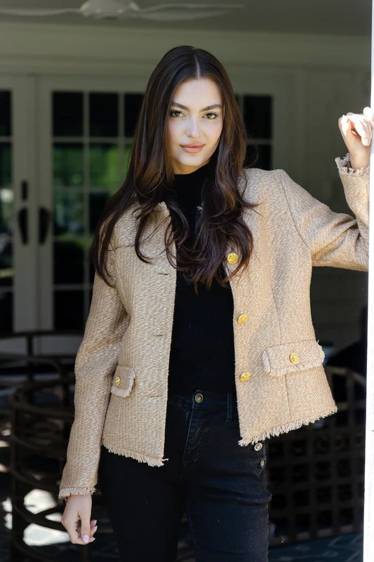 Gold Tweed Button Front Jacket
