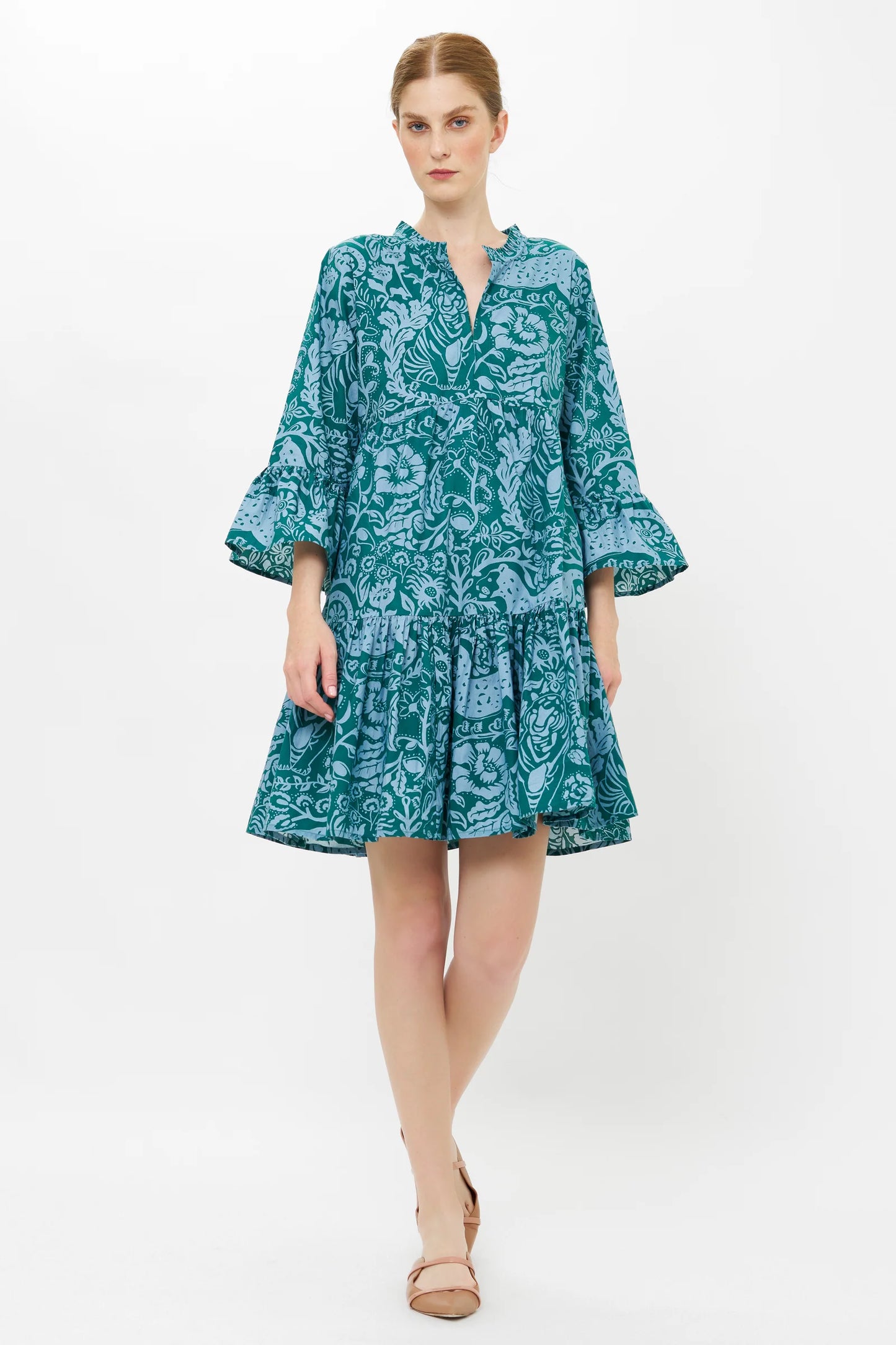 Bell Sleeve Tiered Mini in Singita Green