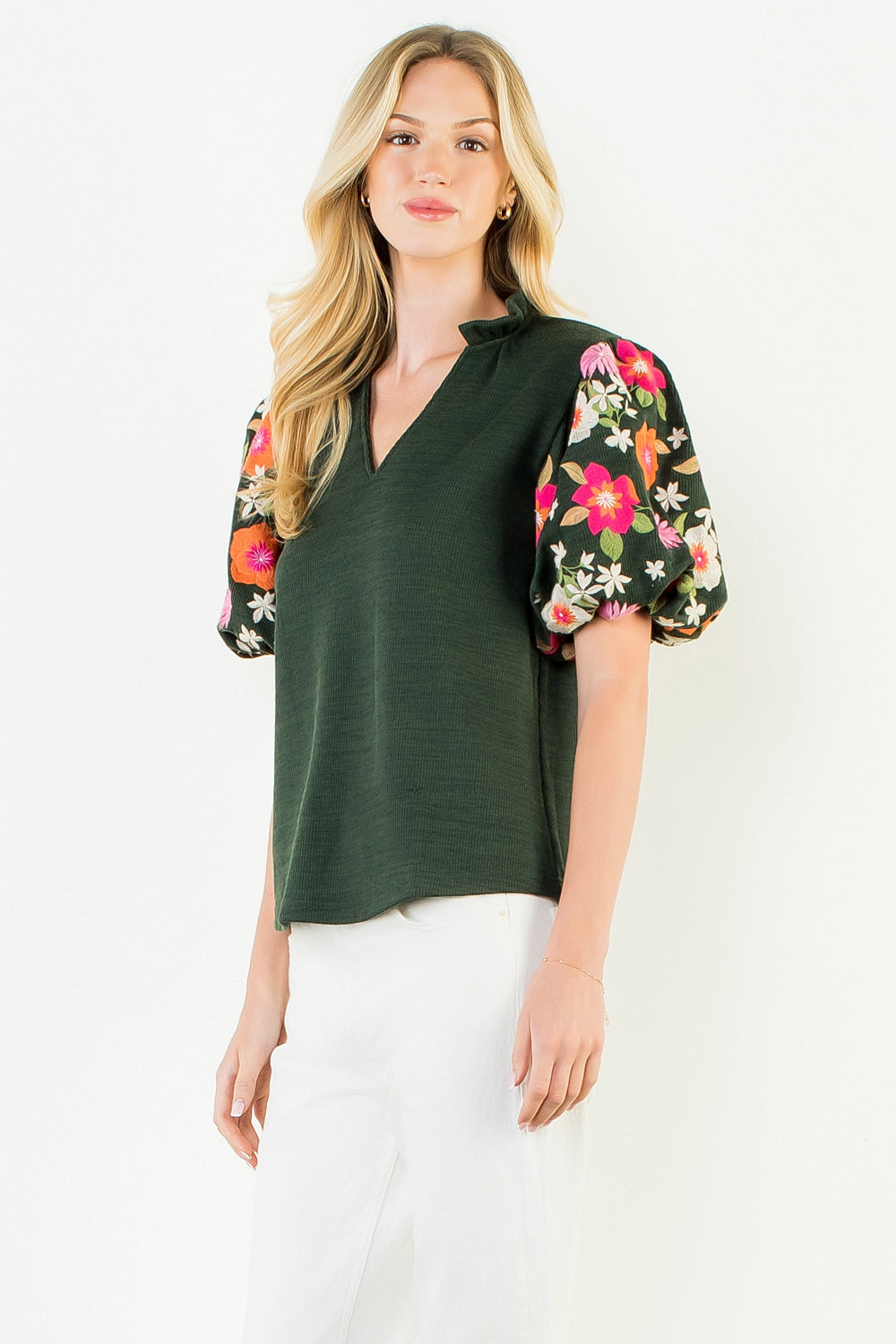 Evergreen Embroidered Top