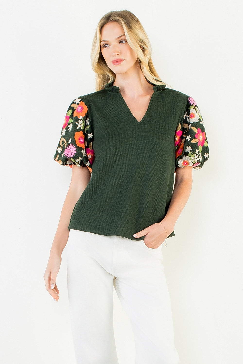 Evergreen Embroidered Top