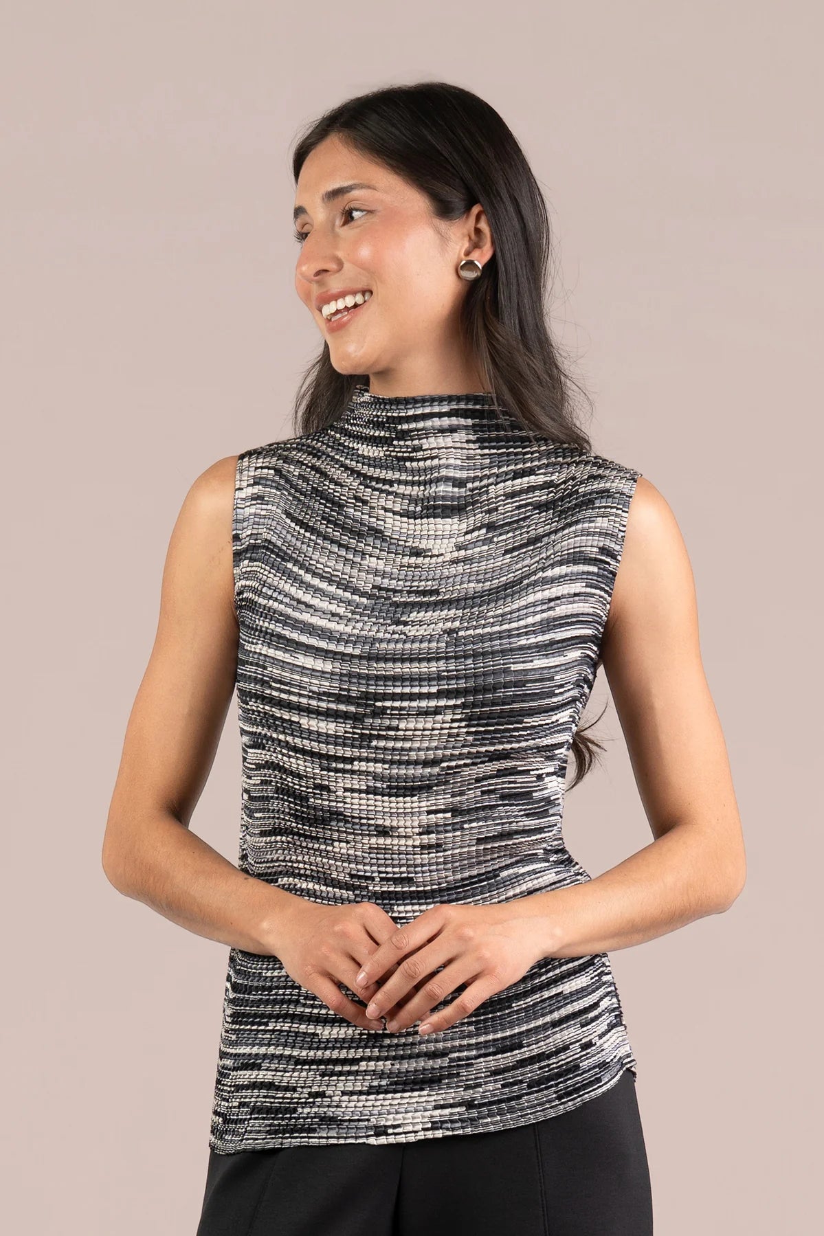 Plisse Mock Neck Tank Print