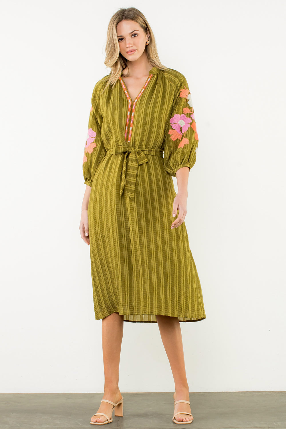Susanna Embroidered Sleeve Midi Dress