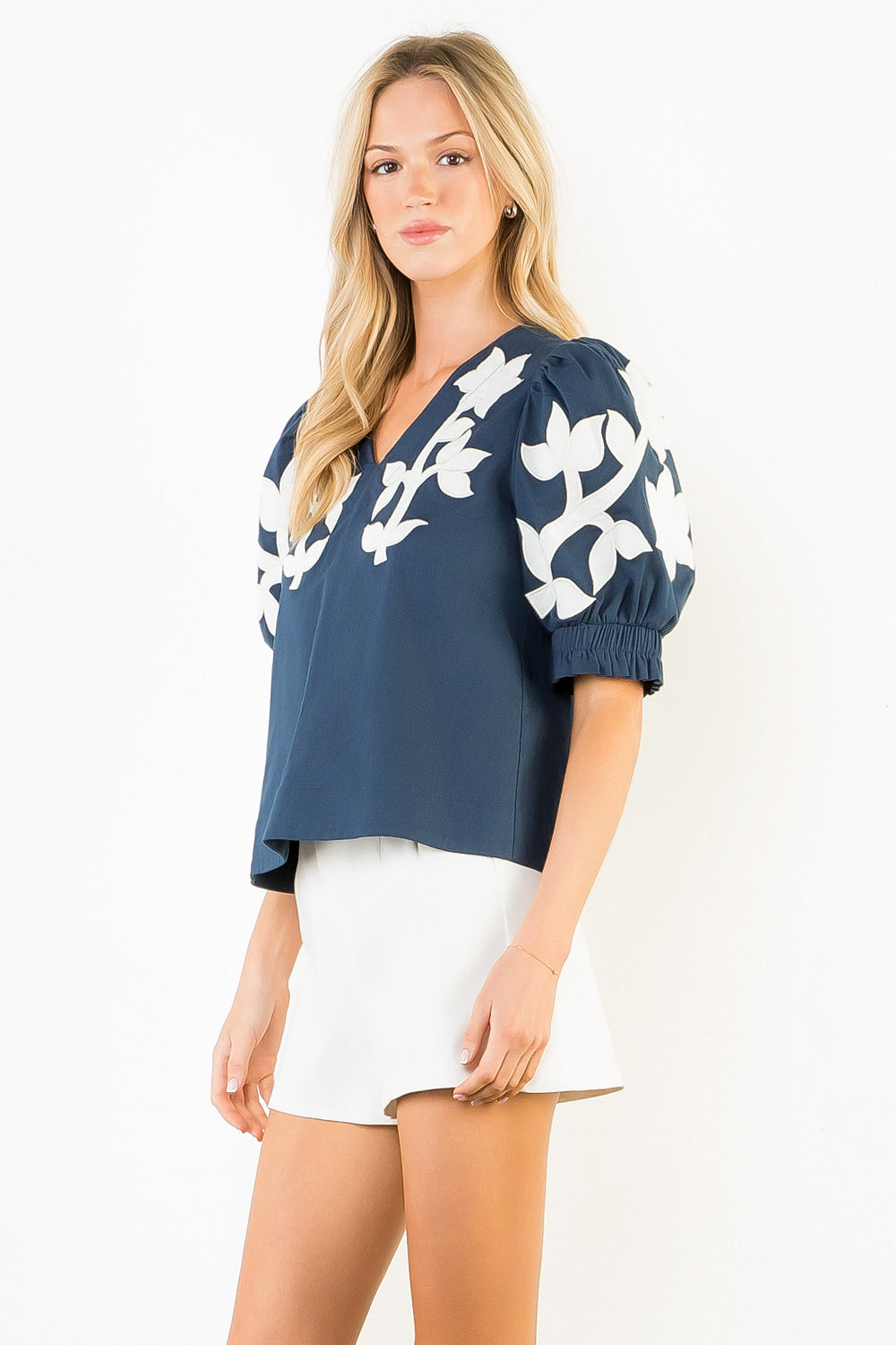 Navy Floral Sleeve Top