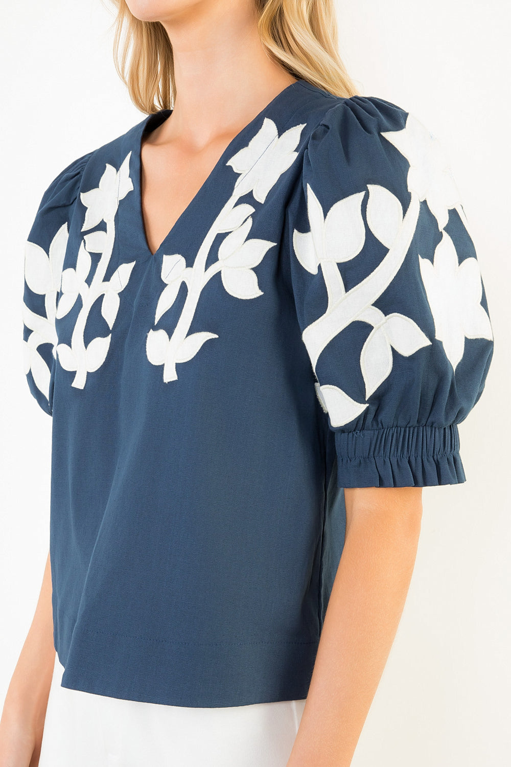 Navy Floral Sleeve Top