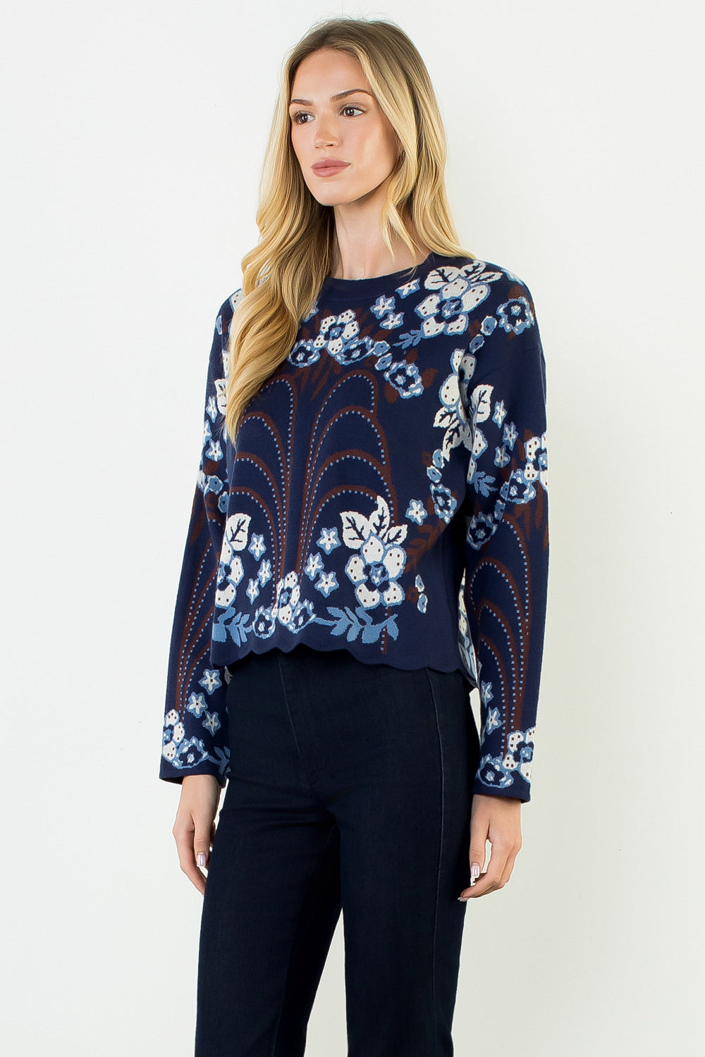 Navy Knit Crew Neck Sweater