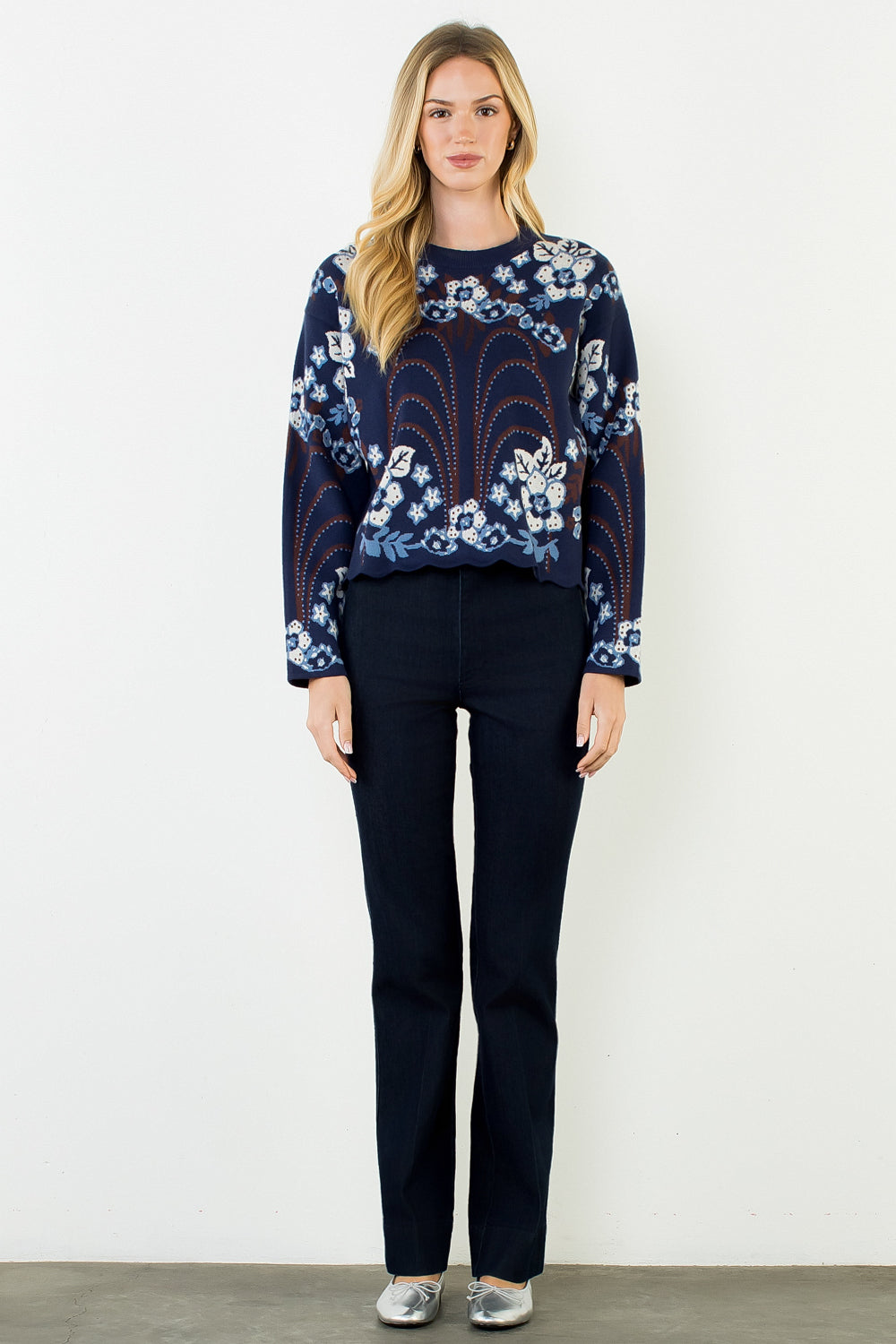 Navy Knit Crew Neck Sweater
