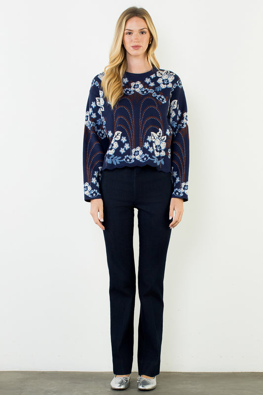 Navy Knit Crew Neck Sweater