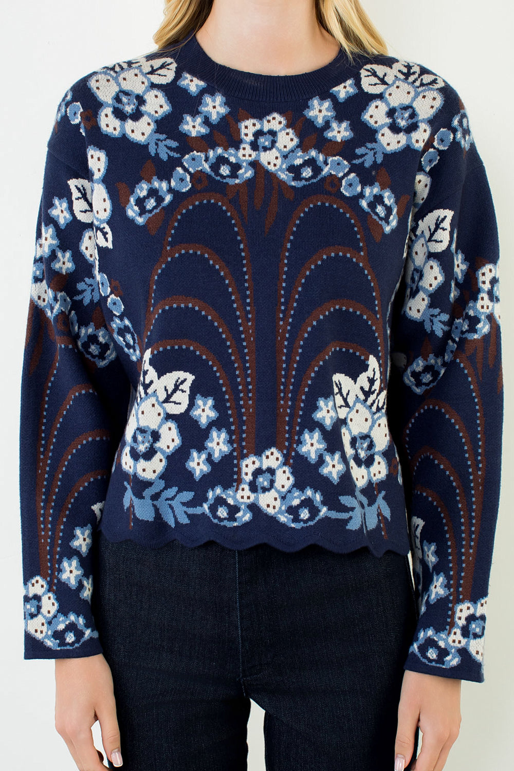 Navy Knit Crew Neck Sweater