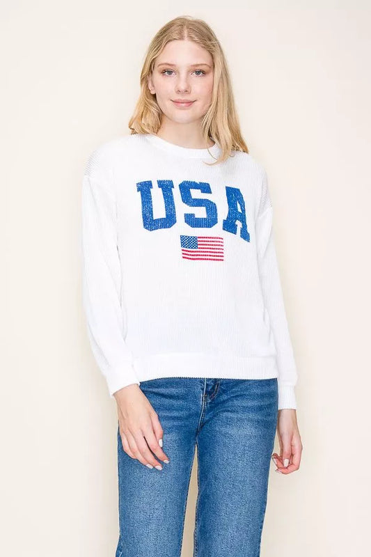 Ribbed USA Top - The French Shoppe