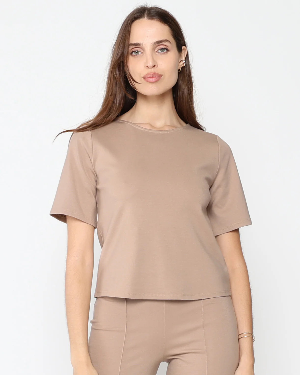 Ponte Knit Short Sleeve Top Extended
