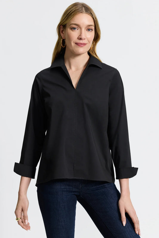 Agnes Stretch No Iron Popover Shirt - XS / Black - Tops-Woven/Blouses